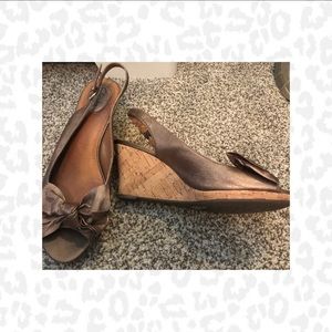 Clark’s Bronze Leather Wedges With Bow